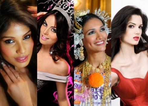 Bốn người đẹp còn lại lọt vào Top 5 (từ trái sang): Miss Earth người Ấn Độ, Miss Universe người Mexico, Miss Supranational người Panama và Á hậu 2 Miss World người Venezuela. Ảnh: GB.