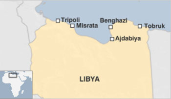 Các thàh phố quan trọng của Libya. Đồ hoạ: BBC