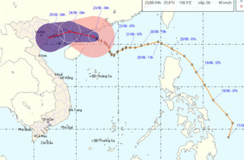 Bão số 2 cách Móng Cái 450 km