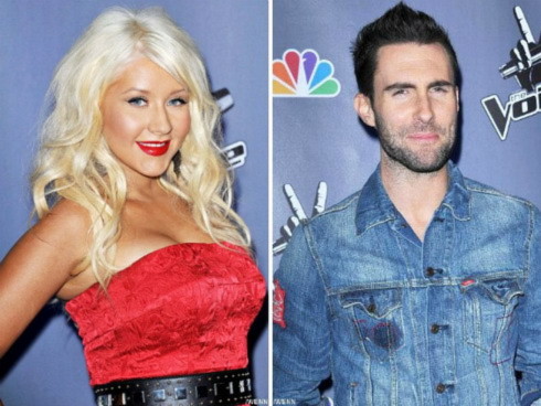 Christina Aguilera và Adam Levine, thủ lĩnh nhóm Maroon 5. Ảnh: WEN.
