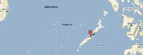 Điểm chấm đỏ là đảo Palawan của Philippines. Sơ đồ: Google Maps.