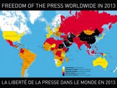 Bản đồ thế giới về quyền tự do báo chí 2013 (trắng: tốt nhất; đen: tồi tệ nhất) RSF