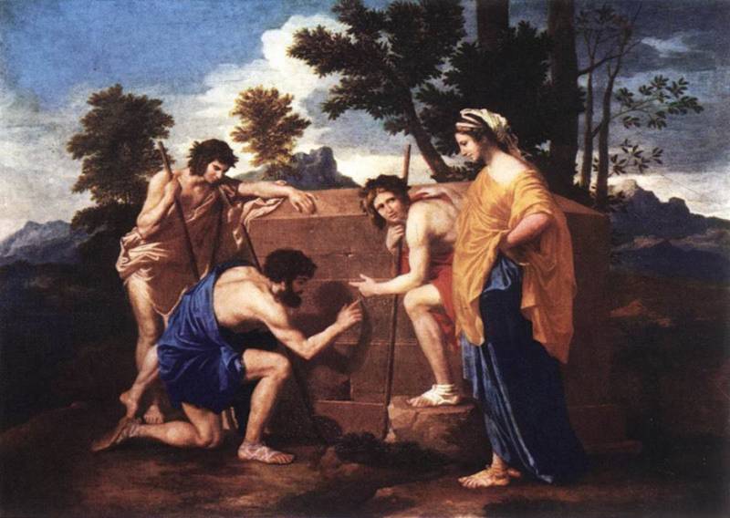 Tranh sơn dầu “Những người chăn cừu ở Arcadia”  (Et in Arcadia ego，Les bergers d'Arcadie) của Poussin, được vẽ vảo khoảng năm 1638~1640, kích cỡ 185x121 cm, tại bảo tàng Louvre, Paris, Pháp.