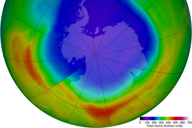 Hình mô tả về một lỗ hổng tầng Ozone lớn trên Nam cực vào tháng Chín, 2012 (NASA)