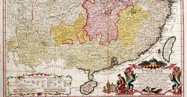 Tấm bản đồ Trung Quốc cổ, của nhà bản đồ học người Pháp Jean-Baptiste Bourguignon d'Anville vẽ, được một nhà xuất bản Đức in năm 1735 - Ảnh: FP