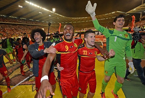 Marouane Fellaini - Christian Benteke - Kevin Mirallas  - Thibaut Courtois  of belgique SOCCER : Belgium vs Serbia - FIFA 2014 World Cup Qualifier - 06/07/2013 (Panoramic) Picture Supplied by Action Images PLEASE NOTE: FOR EDITORIAL SALES ONLY. CONTRACT CLIENTS: ADDITIONAL FEES MAY APPLY - PLEASE CONTACT YOUR ACCOUNT MANAGER