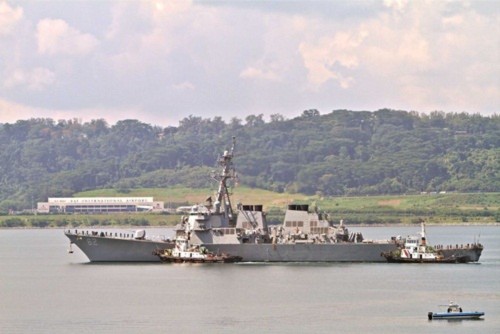 : US destroyer USS Fitzgerald arriving at the former US naval base in Subic Bay, north of Manila in 2013.