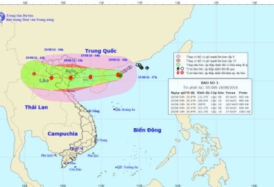 Vị trí và đường đi của bão số 3. Ảnh Trung tâm Dự báo Khí tượng Thủy văn