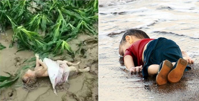 Nhiều dân mạng bức xúc vì thông tin về trẻ em chết đuối trong trận lũ lụt nghiêm trọng ở Hình Đài bị xóa, trong khi hình ảnh cậy bé Syria năm bên bờ biển hồi năm 2015 được đưa tin rộng rãi.