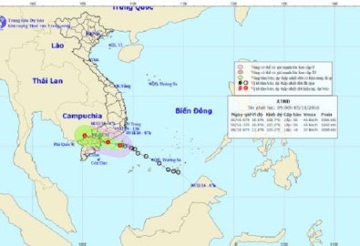 Vị trí và đường đi của áp thấp nhiệt đới. Ảnh Trung tâm Dự báo Khí tượng Thủy văn