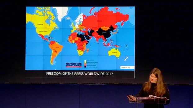 Bản đồ tự do thông tin do tổ chức Phóng viên Không biên giới cung cấp, Việt Nam nằm trong số các nước bị bôi đen. RFA photo
