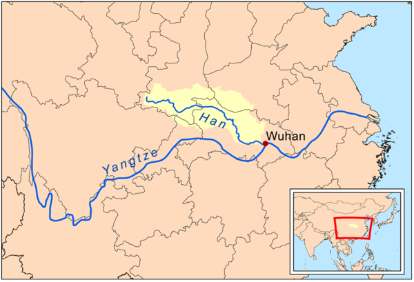 Bản đồ lưu vực sông Hán Thủy. Ảnh dẫn từ wikipedia.org