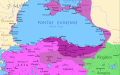 Bản đồ vương quốc Pontus: Trước khi vua Mithridates VI chinh phục (màu tím đậm), sau các cuộc chinh phục cỉa ông (màu hồng). (Ảnh từ wikipedia.org)