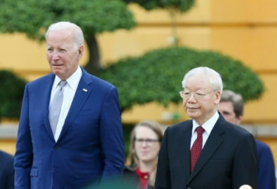 Tổng thống Mỹ Joe Biden và Tổng Bí thư Nguyễn Phú Trọng trong lễ đón chính thức ngày 10/9.